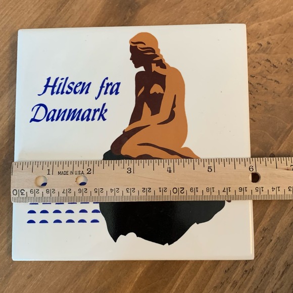 Copenhagen Hilsen fra Danmark Tile Trivet Langeline Mermaid on Rock 6” - Picture 3 of 7